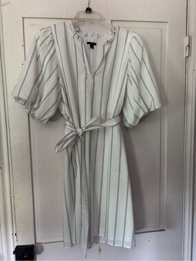 Ann Taylor White Mini Dress with Gray Stripes